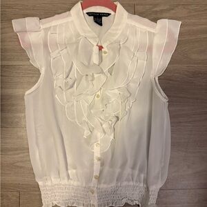 Antilia Femme Ivory Ruffle Front Sleeveless Blouse